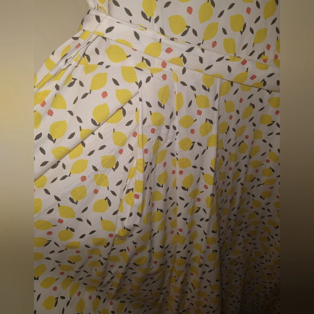Boden White Lemon-Print Midi Dress with Yellow and Coral Accents - Picture 6 of 8